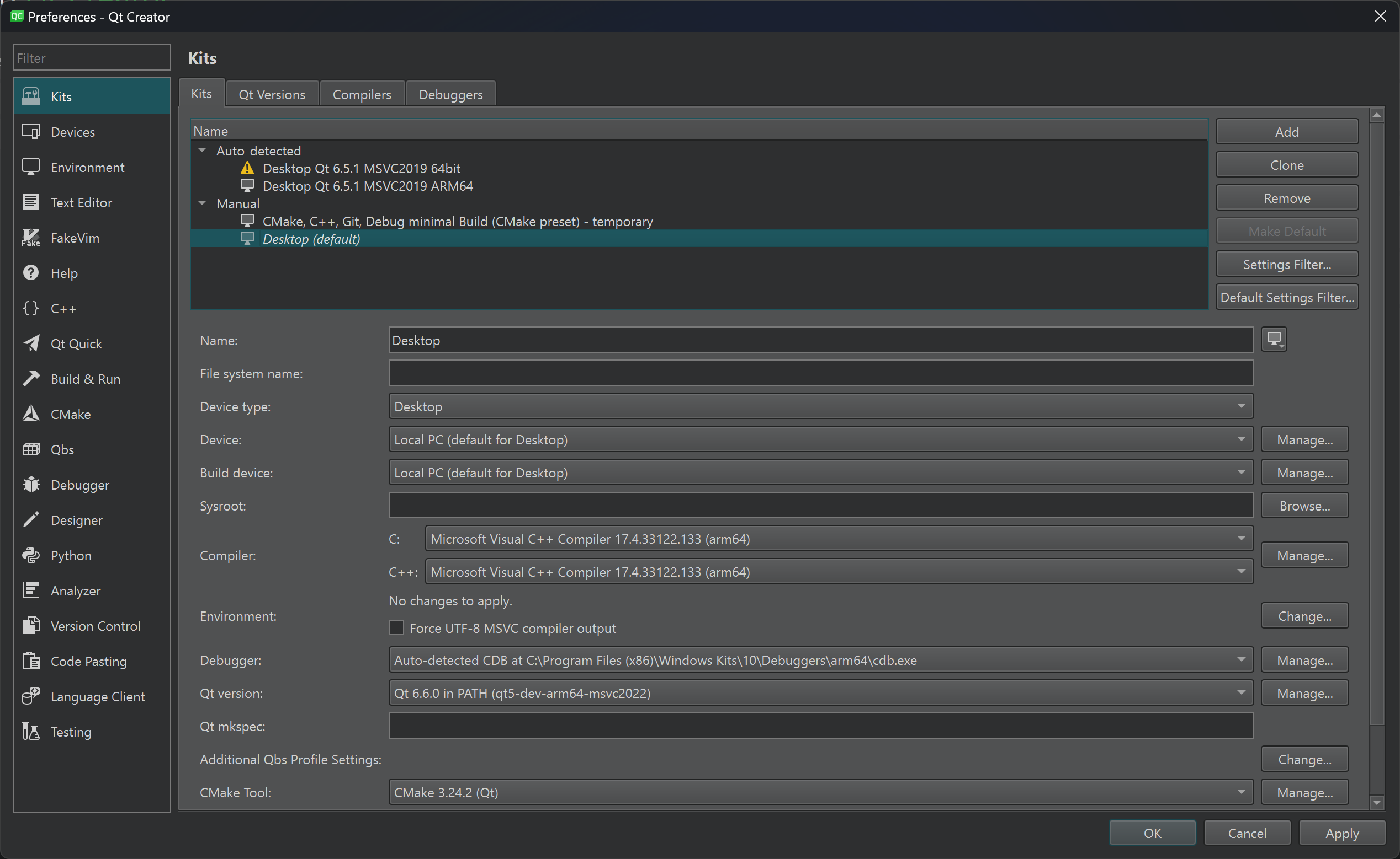 ARM64 Kit Settings